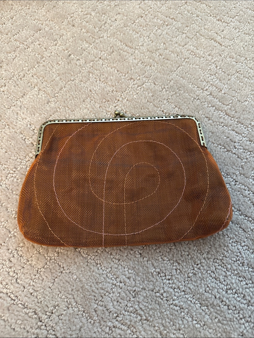 Textured Brown Mesh Kiss-Lock Clutch